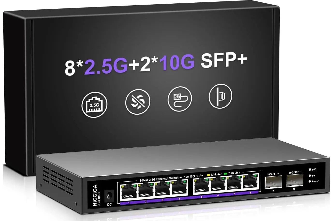 Nicgiga 8 port 2.5 gig switch with 2 10 gig ports