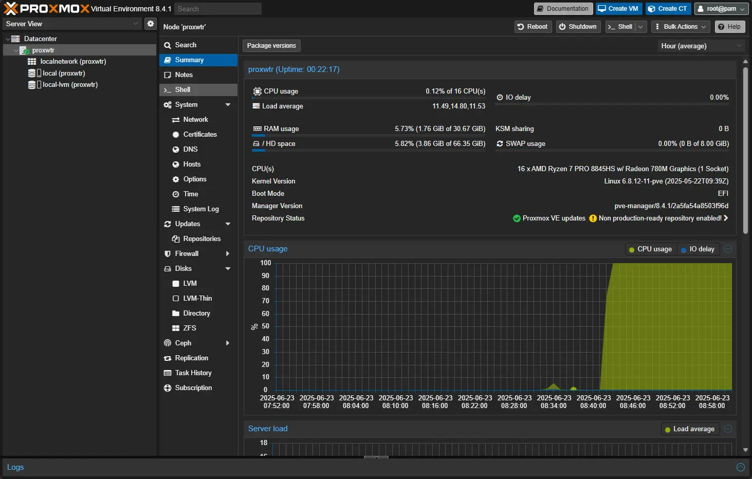Proxmox installed on the wtr max