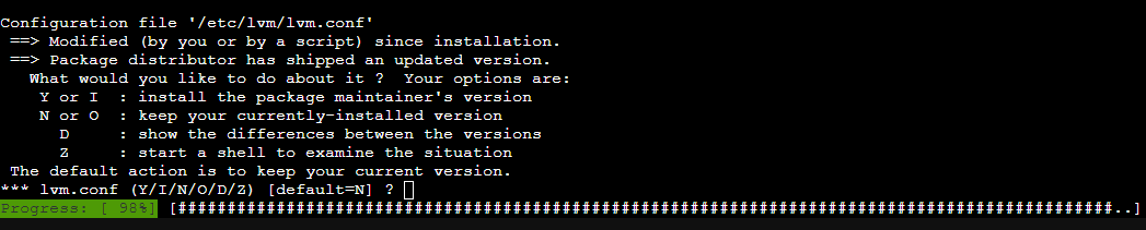 Answer questions about keeping the defaults or overwriting new configuration files