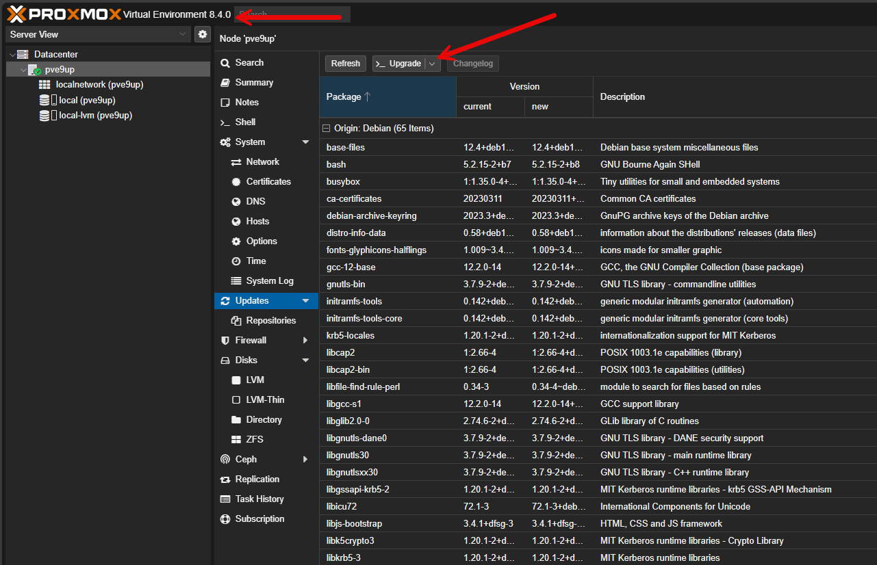 Checking your pve version and upgrading