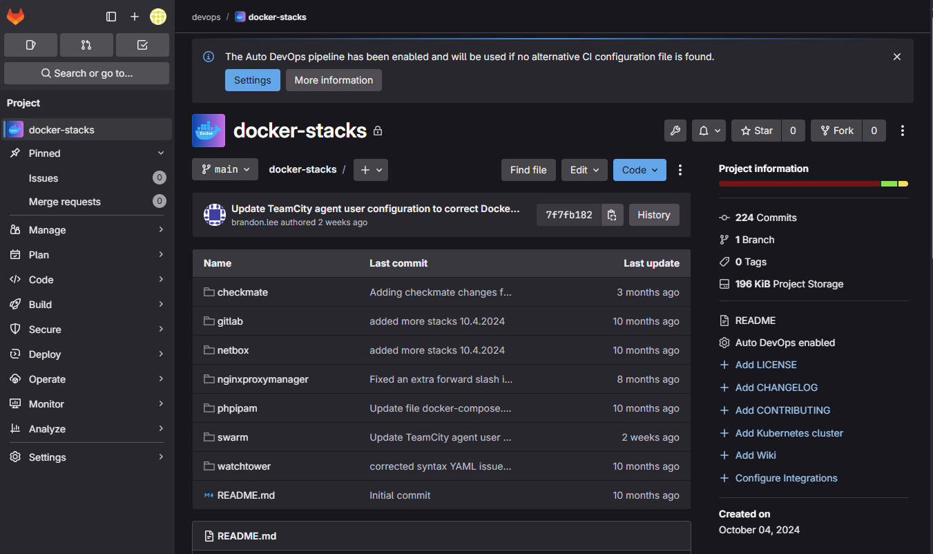 Gitlab repository with home lab docker compose stacks