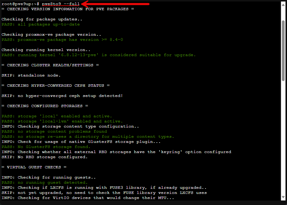 Kicking off the check script for proxmox ve 8 to 9 upgrade test