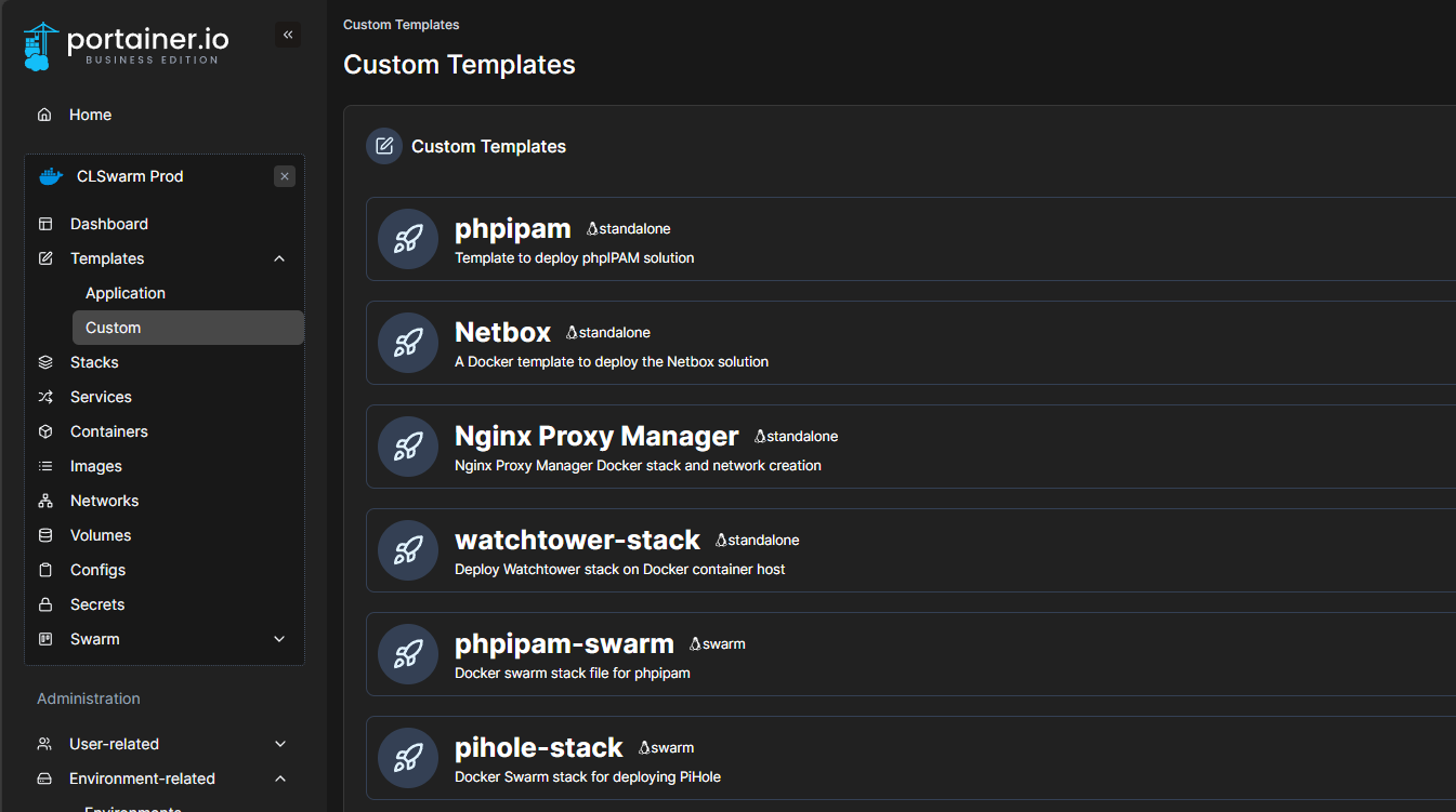 Portainer custom templates for docker compose stacks