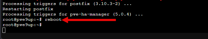 Reboot after the proxmox 8 to 9 upgrade