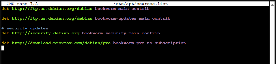 Viewing the sources list entries for bookworm to get ready for the proxmox 8 to 9 upgrade