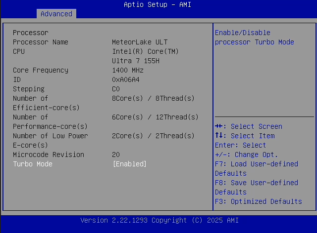 Cpu configuration in the minix eu715 ai bios