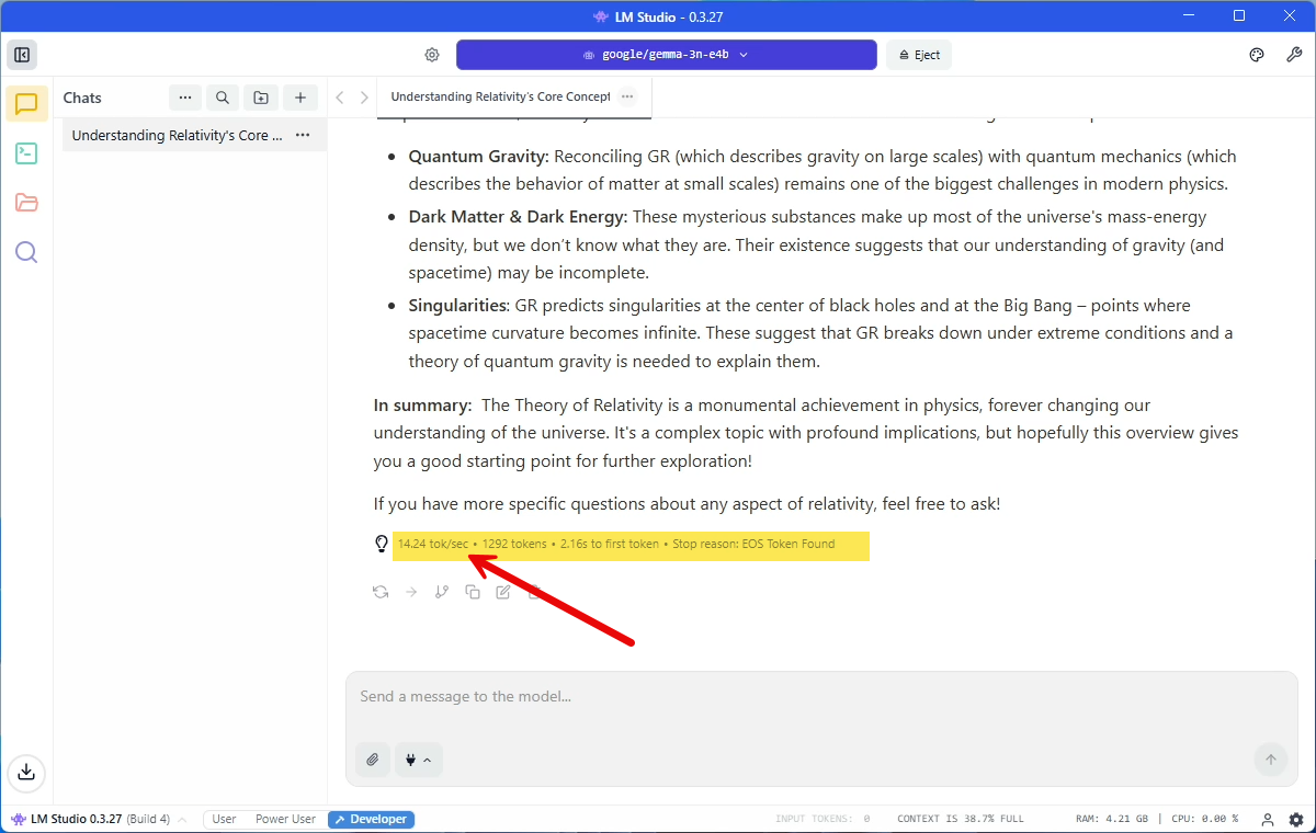 Lm studio performance of the eu715 ai