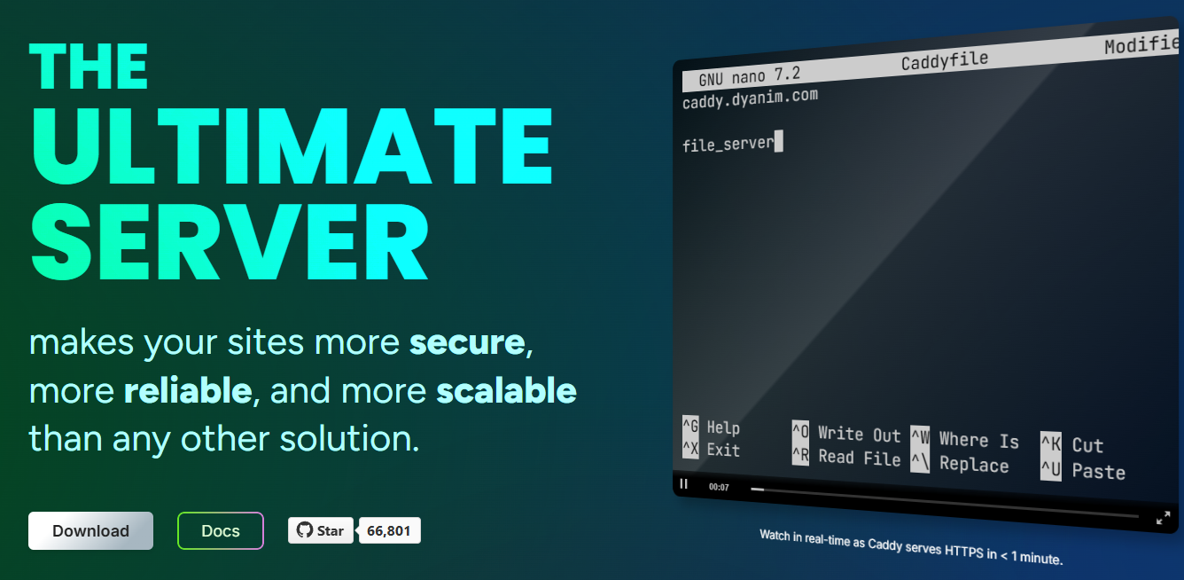 Caddy reverse proxy and web server