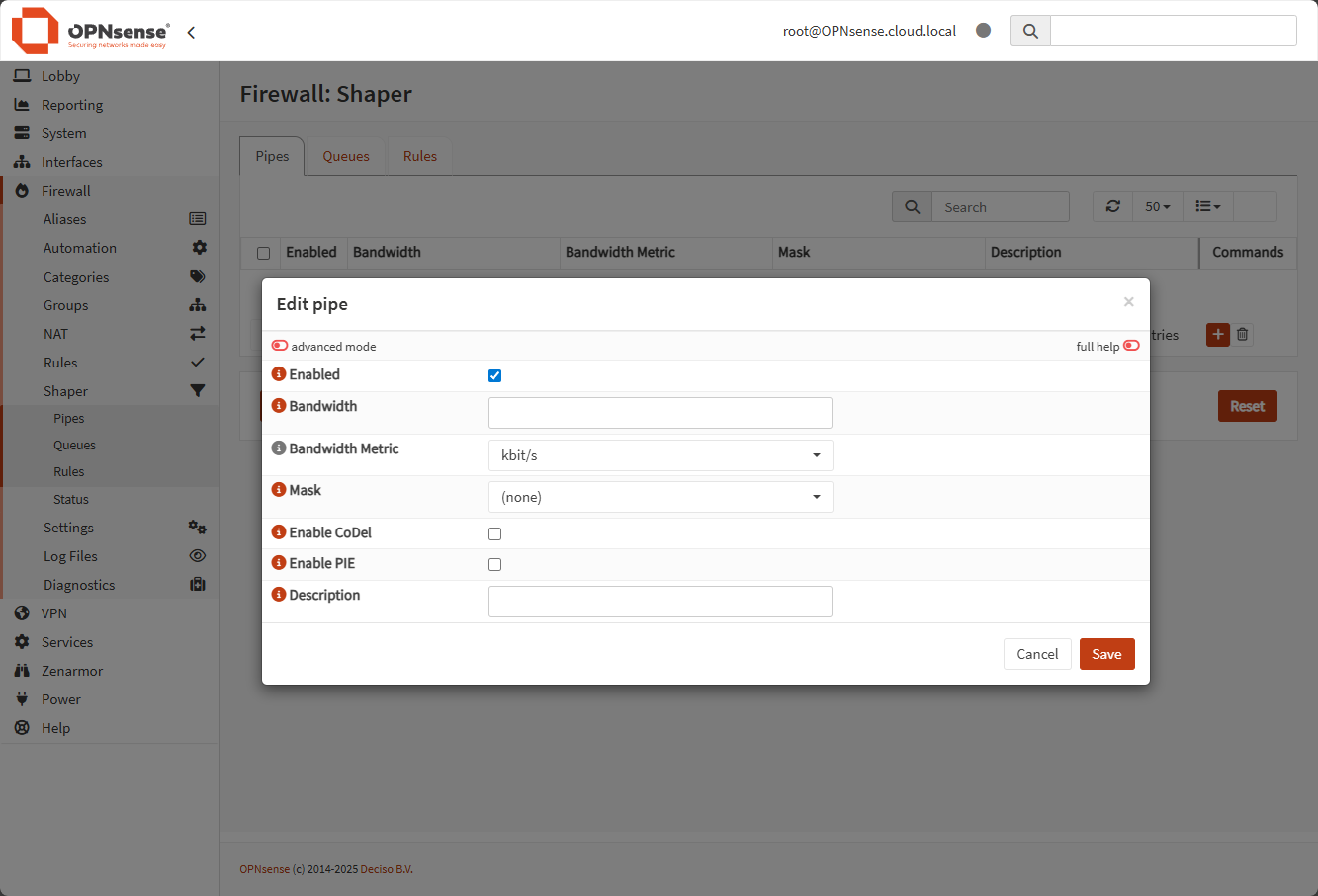 Configuring the traffic shaper in opnsense