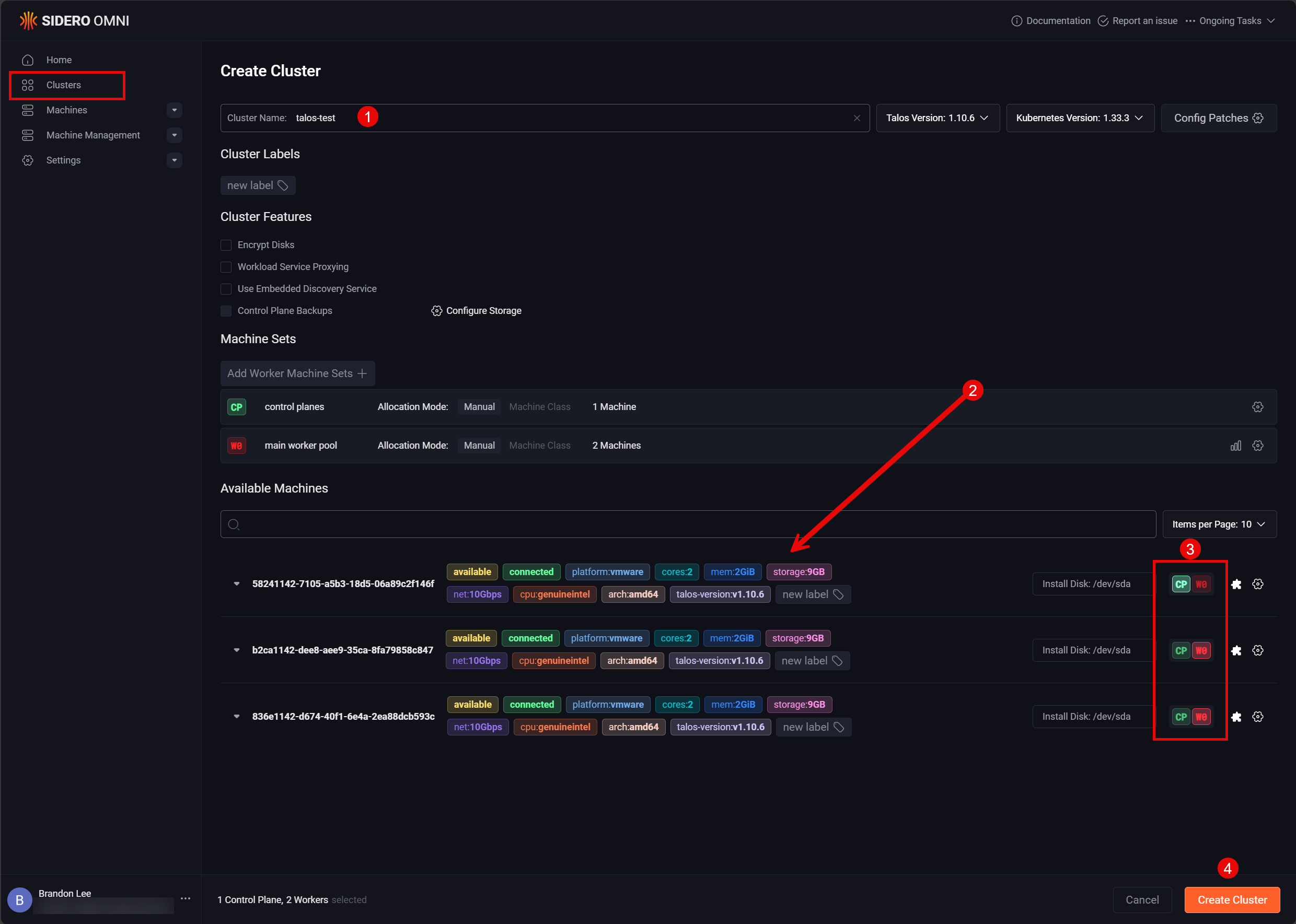 Creating the new talos linux kubernetes cluster and designating control plane and worker nodes