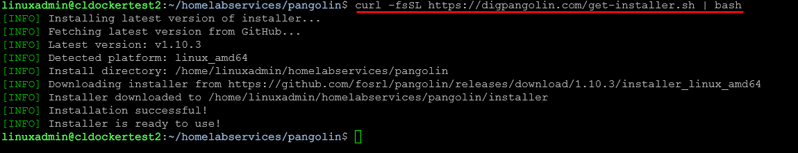 Pulling down the pangolin quick installer