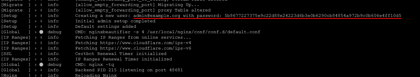 Viewing the default admin password for npmplus