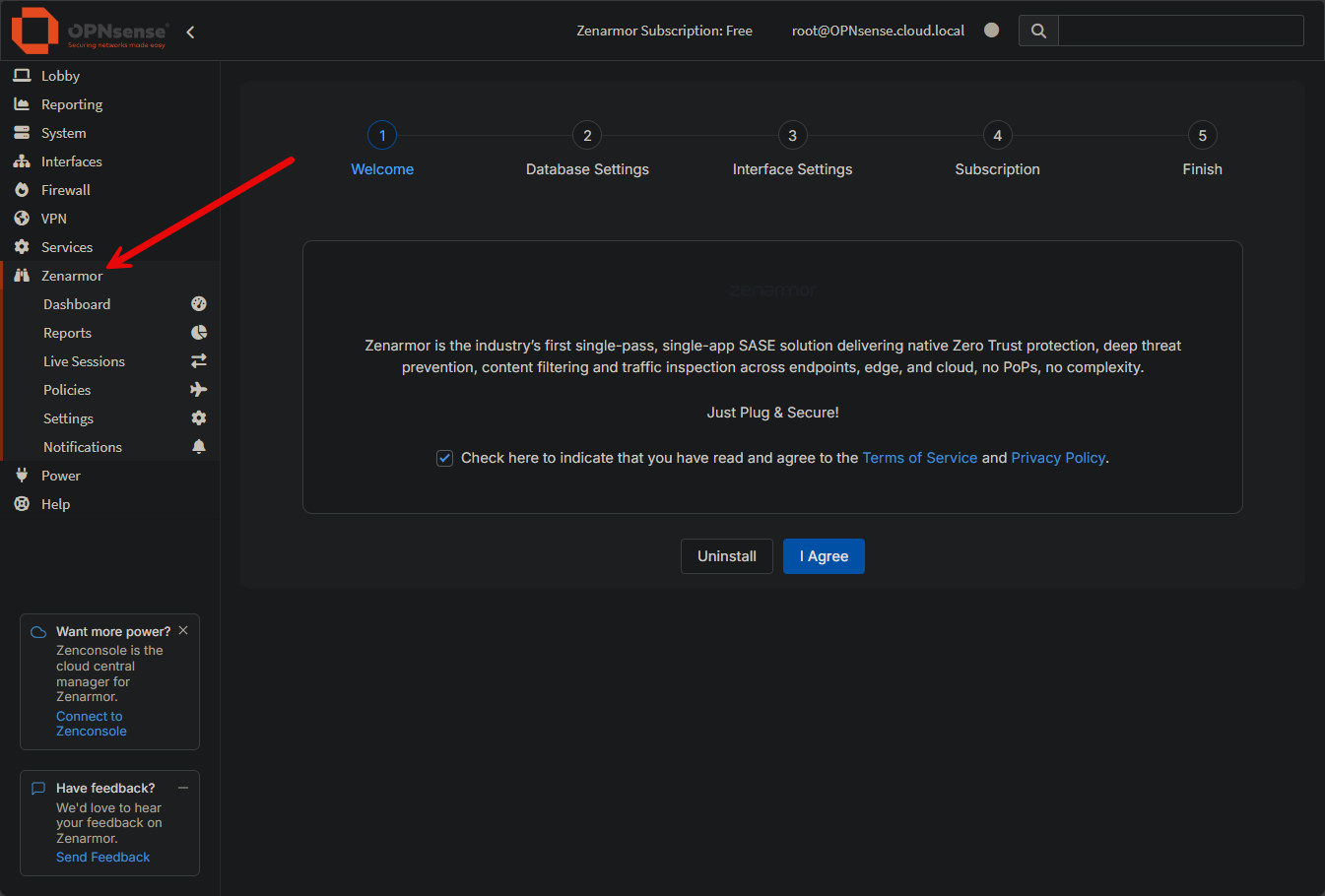 Clicking on zenarmor to start the install wizard