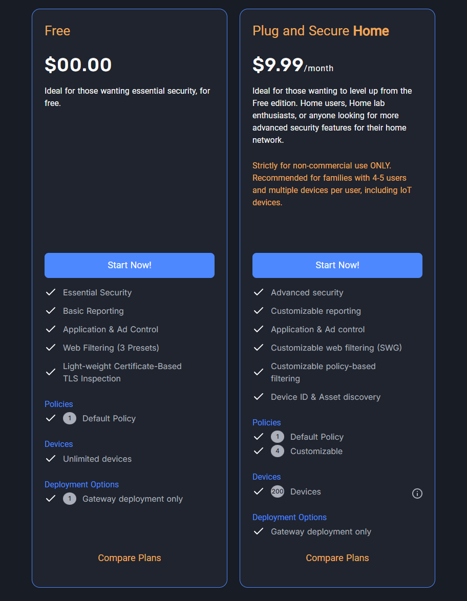 Zenarmor pricing between free and plug and secure home