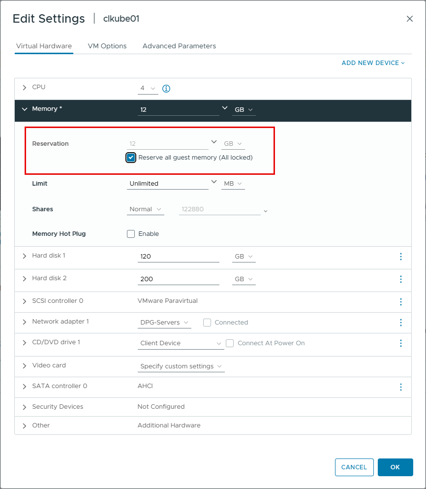 Memory reservation in vmware vsphere