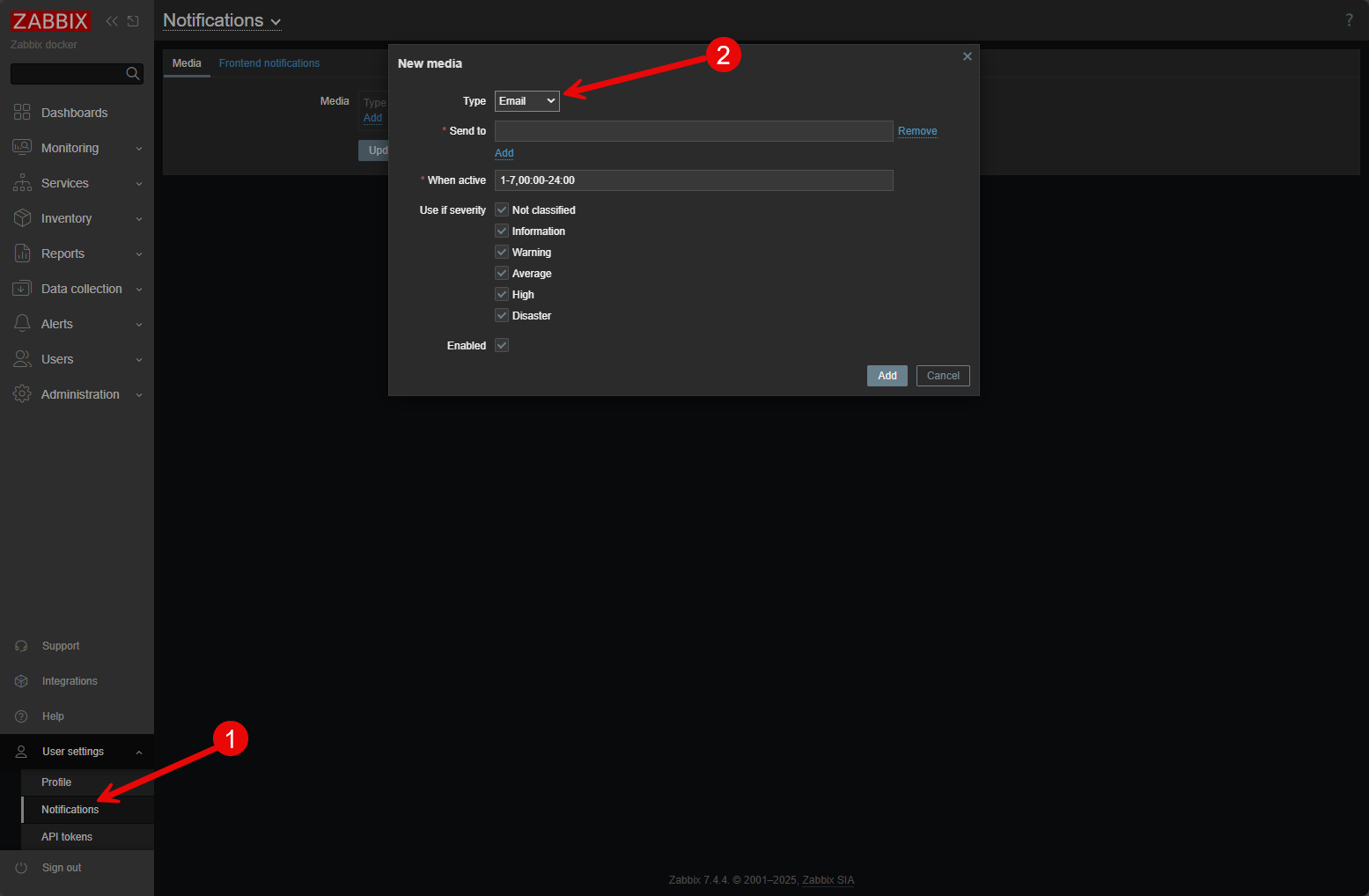 Subscribing a user to the triggers in zabbix