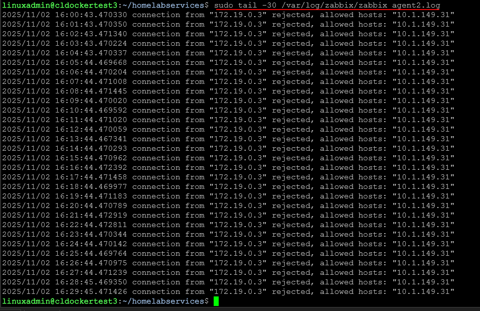Tailing the zabbix agent log