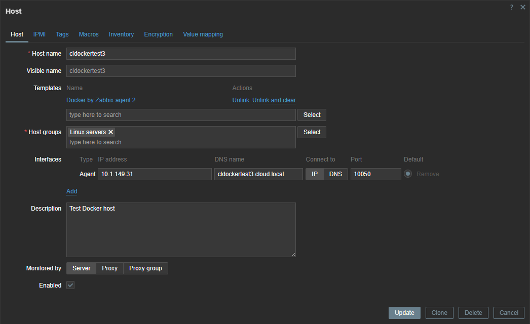 Zabbix monitor host configuration