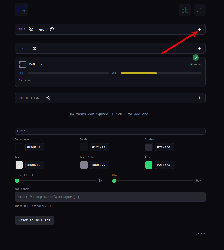 Adding a link in deq to a home lab service