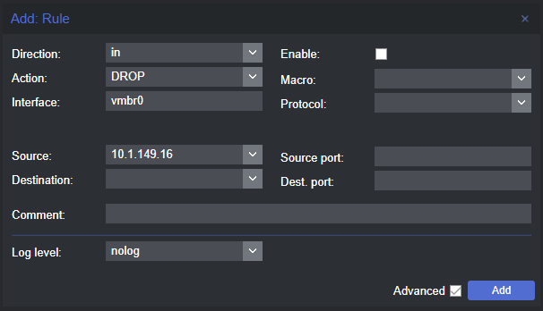 Adding a proxmox firewall rule