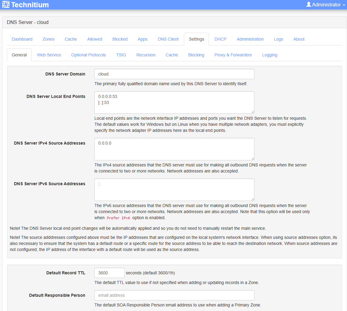 Changing the name of the dns server