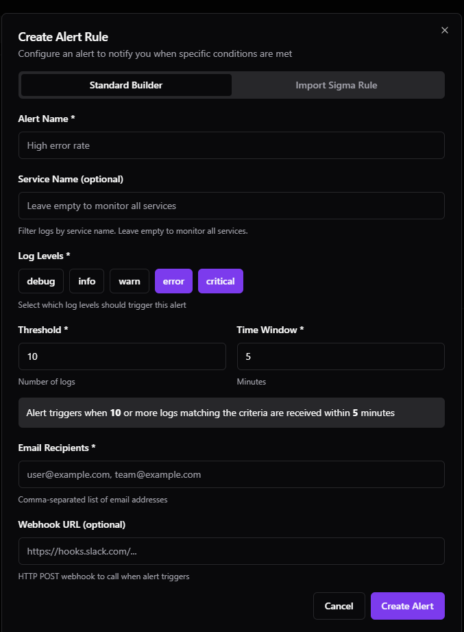 Creating an alert rule in logward