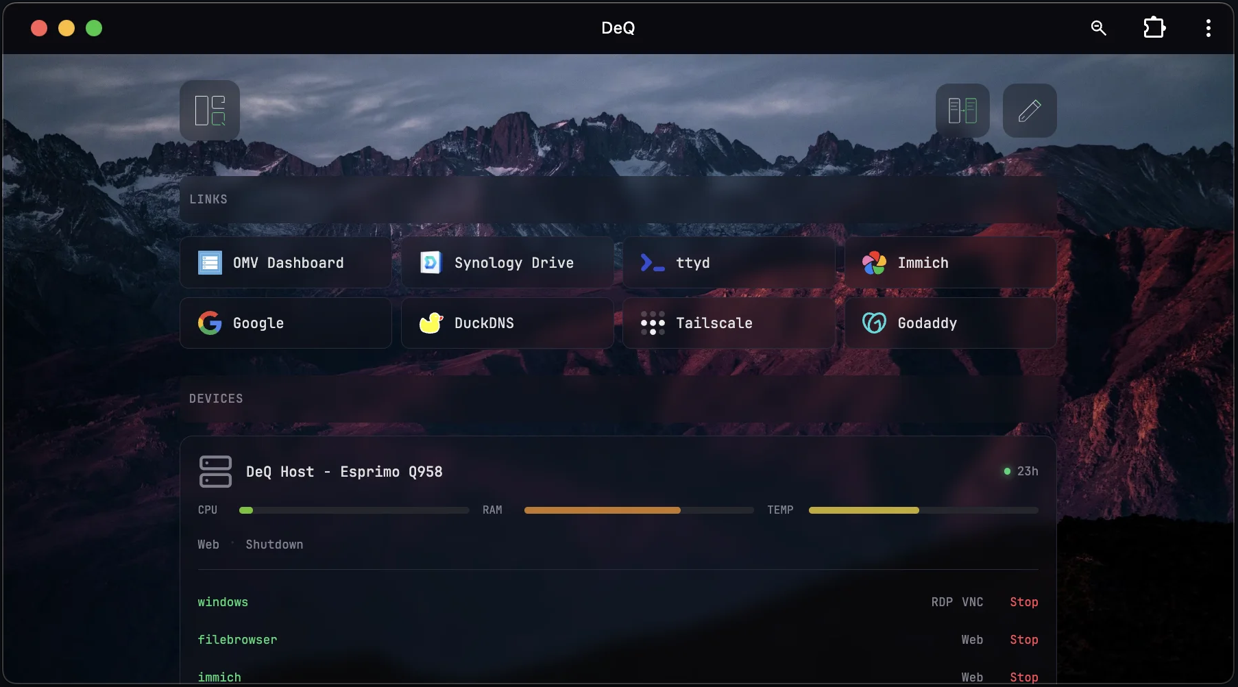 Deq home lab dashboard
