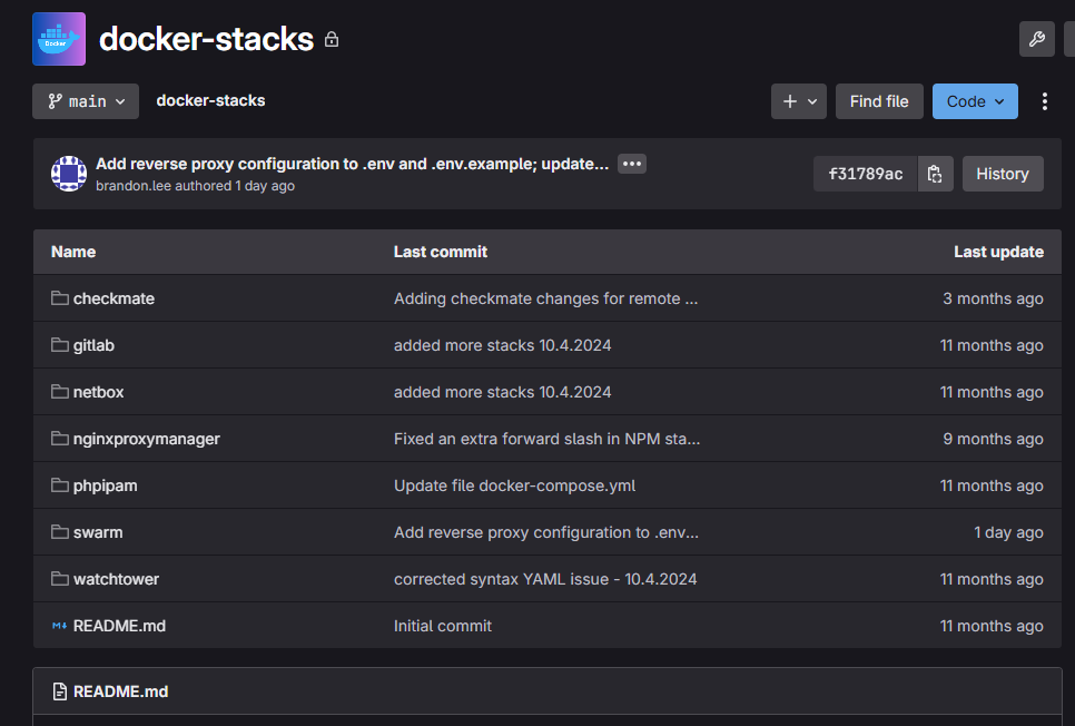 Docker stacks checked into a git repository