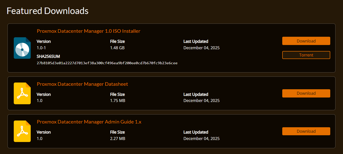 Download resources for the new proxmox datacenter manager