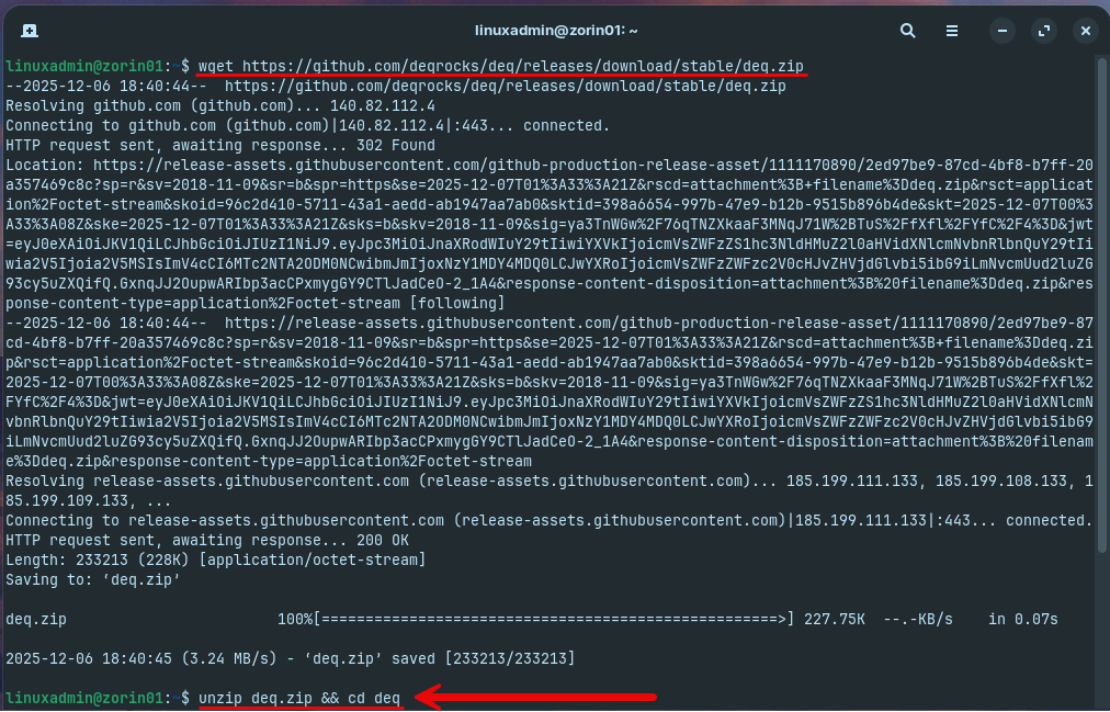 Downloading the deq install script and installing