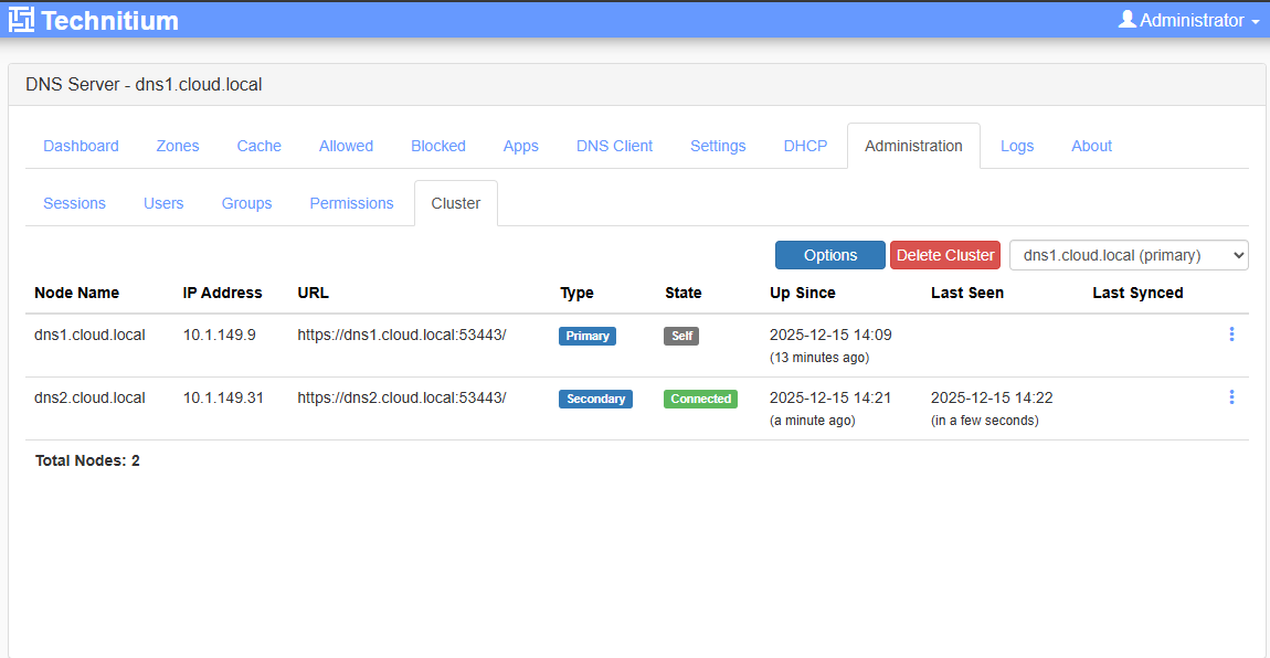From primary node the secondary is connected