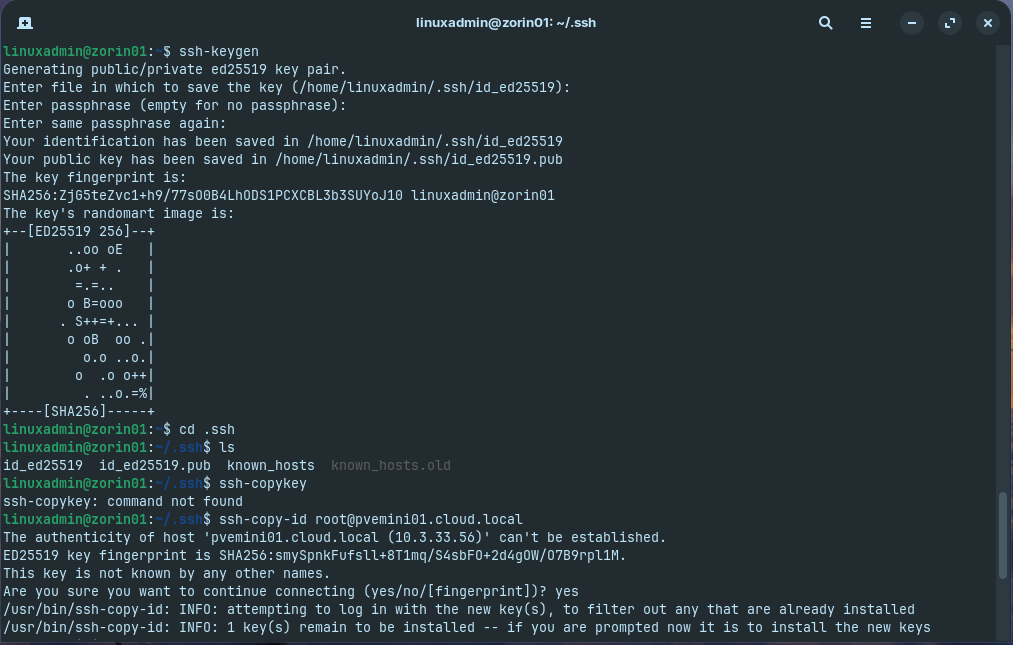 Generating and copying key to remove proxmox host