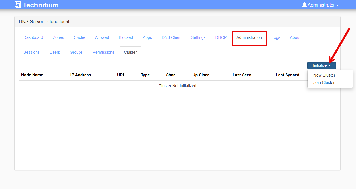 Initializing a new technitium cluster