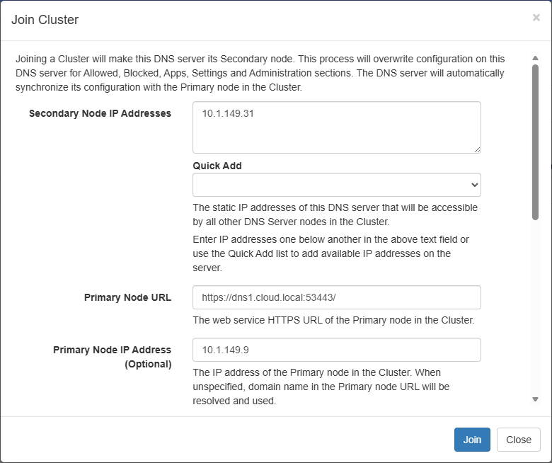 Joining the second node to the cluster