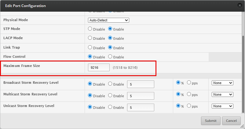 Jumbo frame mtu size