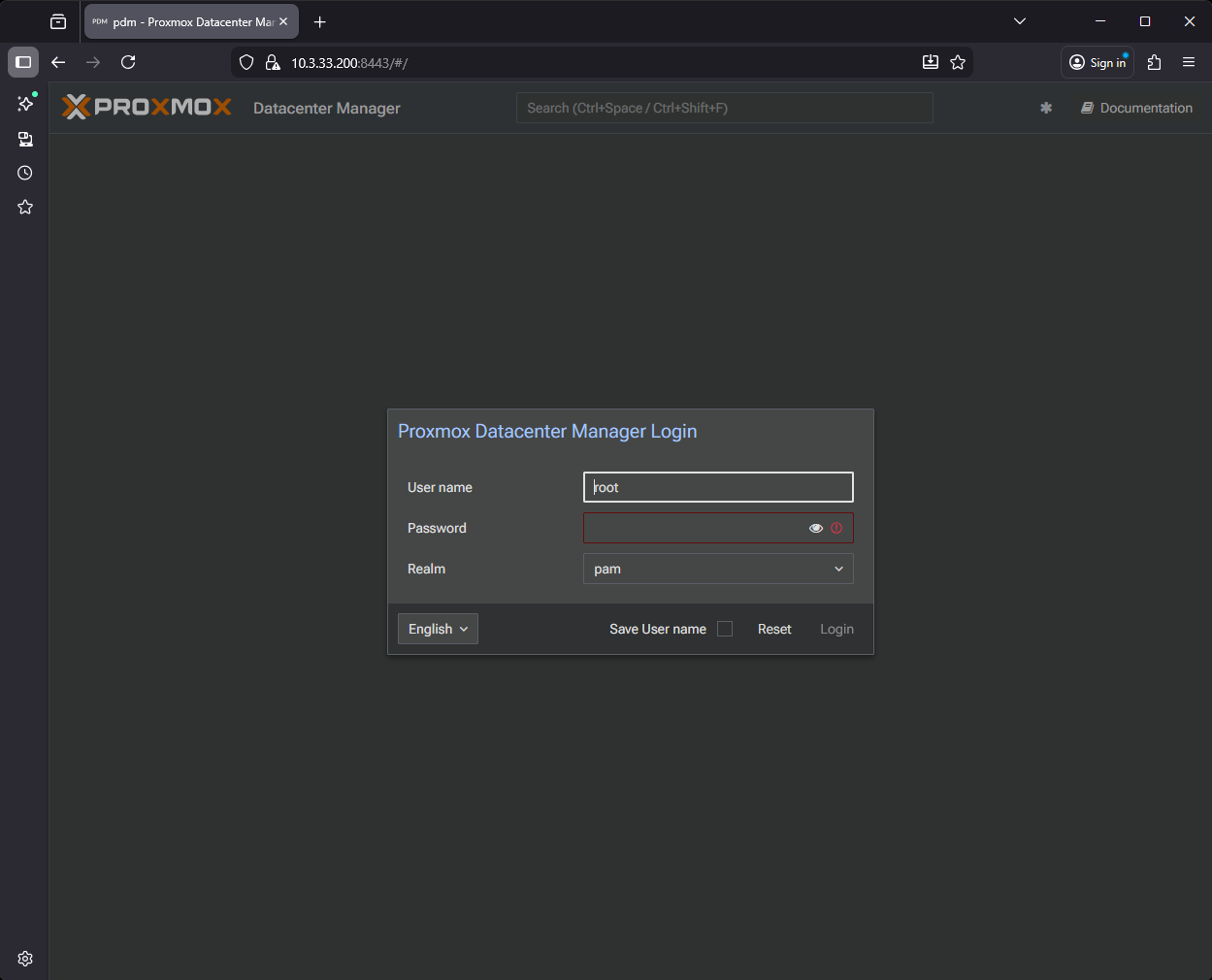 Proxmox datacenter manager login