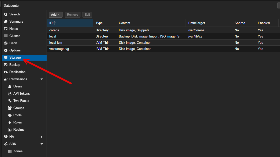 Proxmox storage configuration