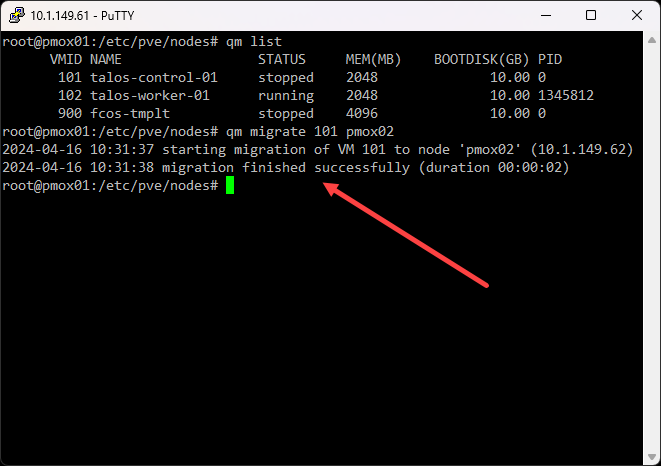 Proxmox vm migration