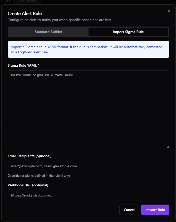 Sigma rule configuration in logward