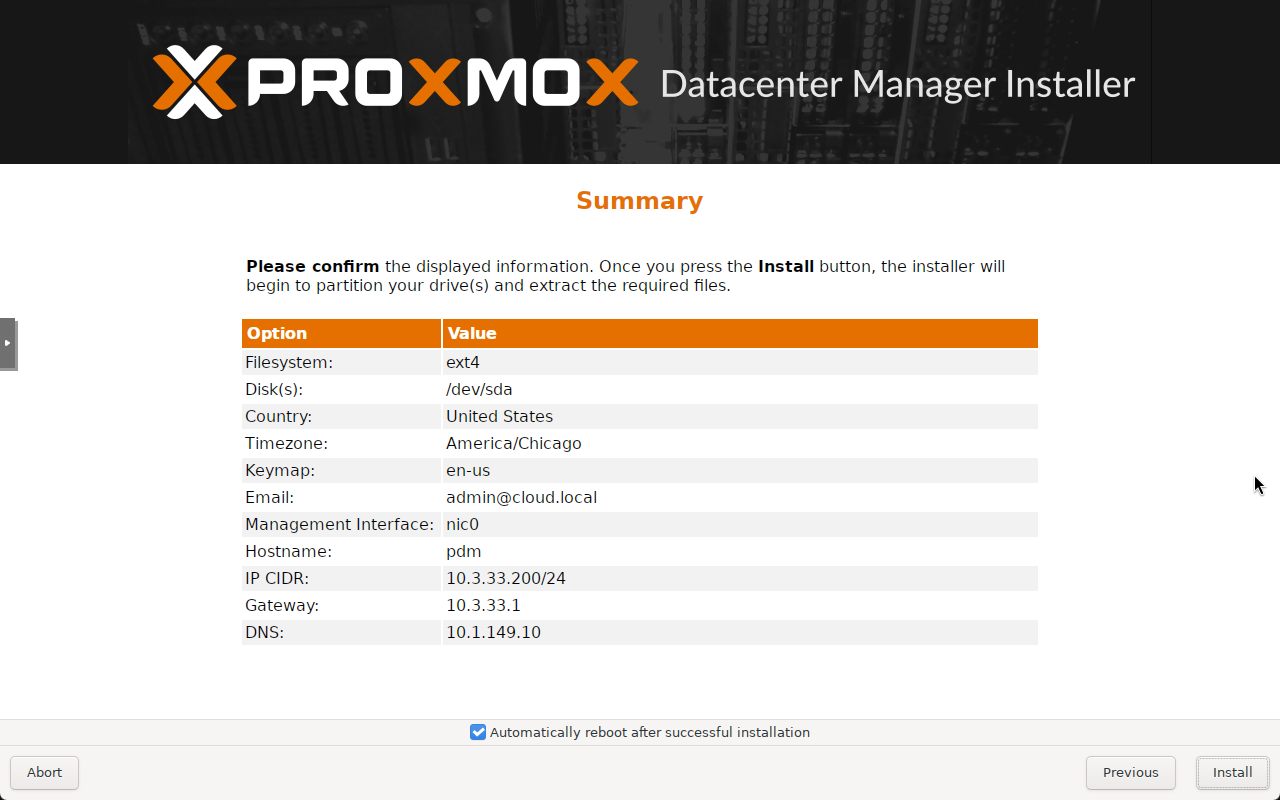 Summary screen for proxmox datacenter manager