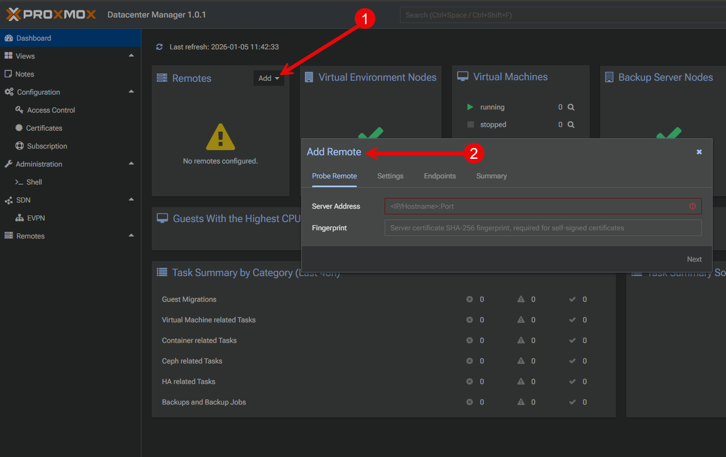 Adding proxmox ve server node to proxmox datacenter manager
