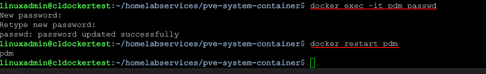 Changing the password for proxmox datacenter manager container