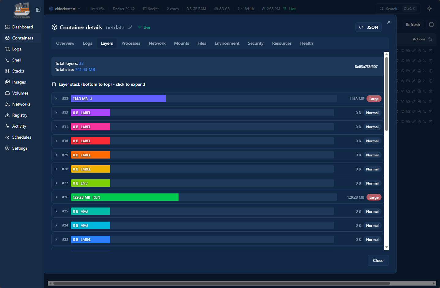 Container image layer details in dockhand