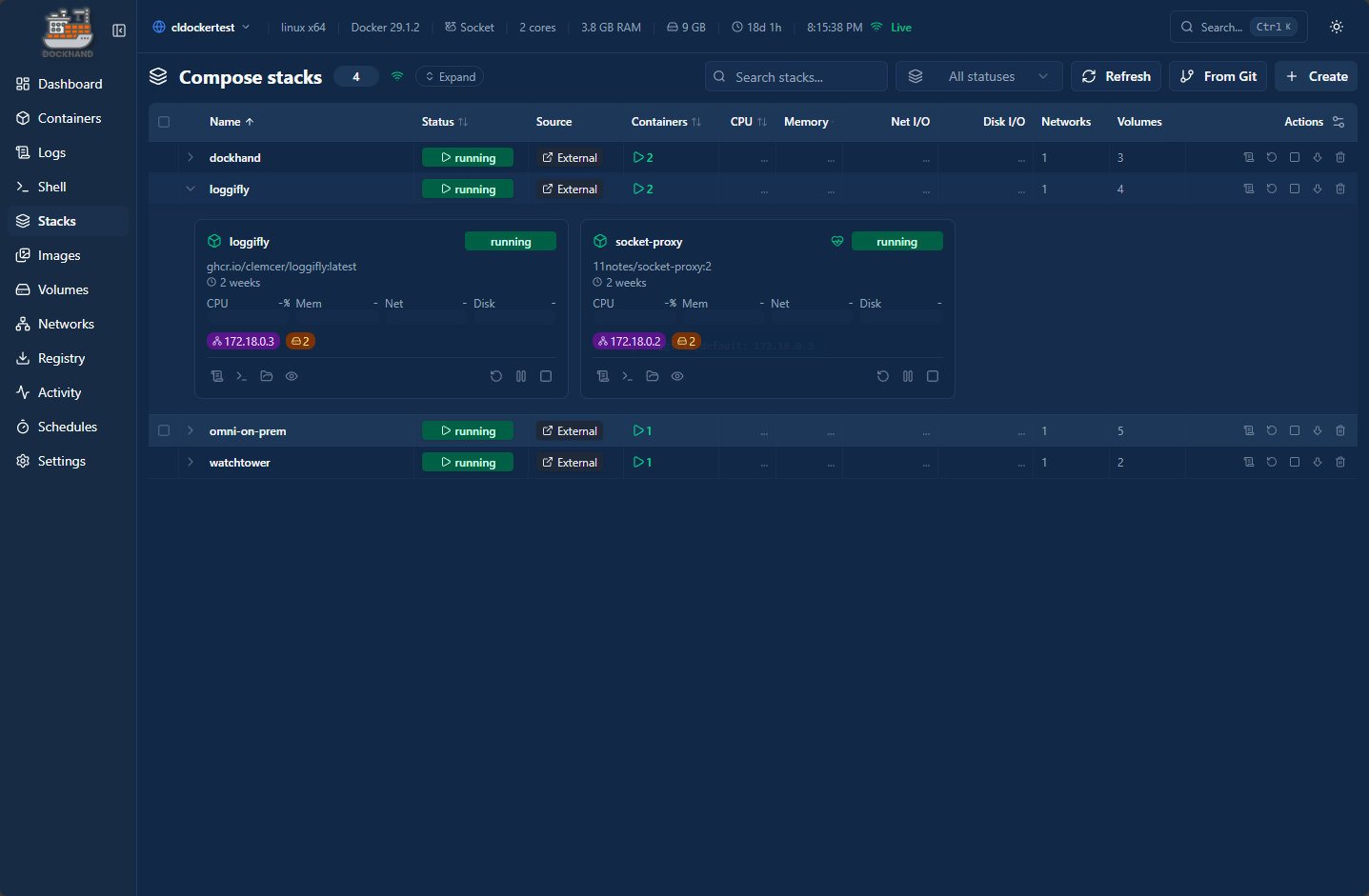 Docker compose stacks in dockhand