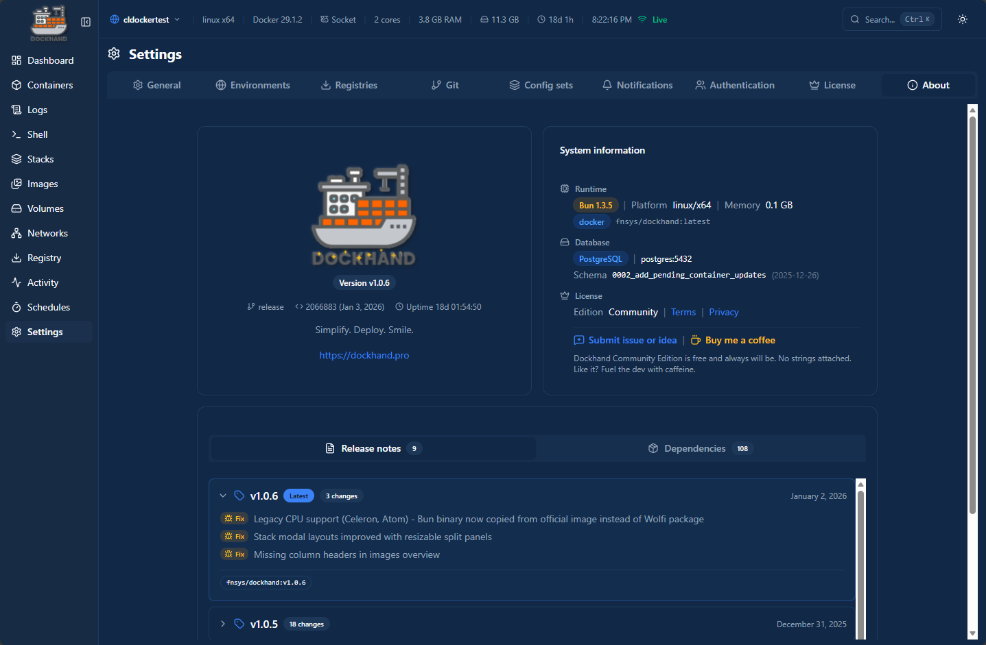 Dockhand is a modern docker dashboard that is serious about security and operations