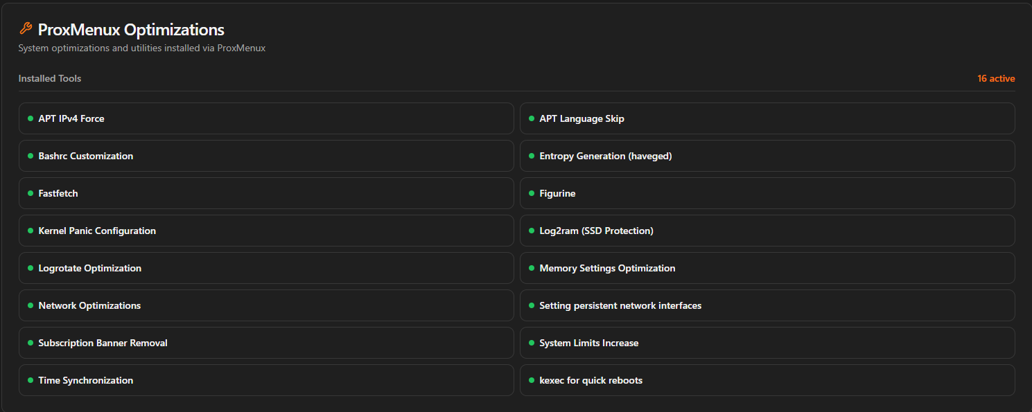 Proxmenux optimizations for proxmox