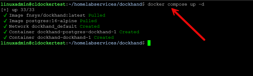 Running docker compose up d for dockhand