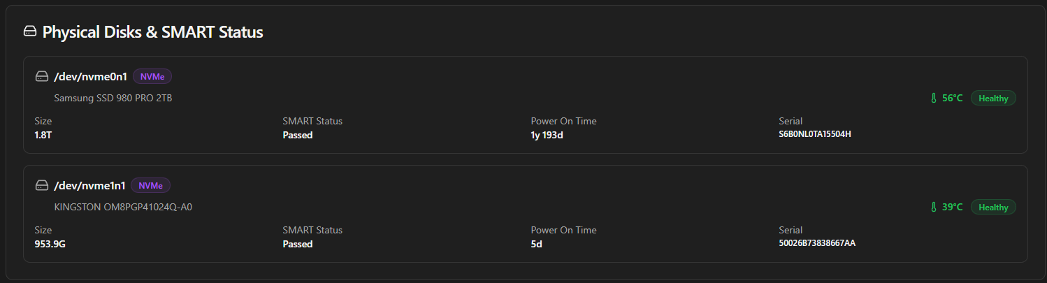 Viewing physical disk smart information