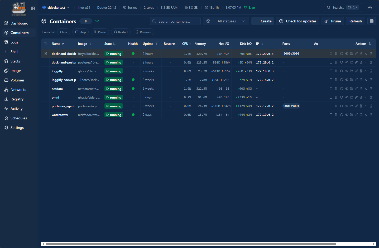 Viewing your docker containers in dockhand