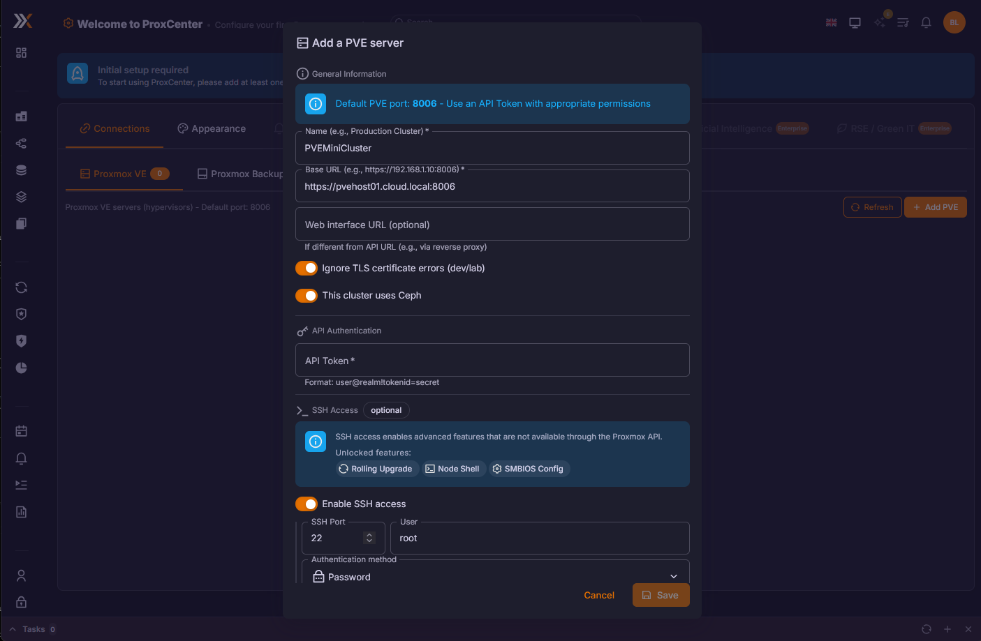 Adding a home lab proxmox ve server that is a cluster host